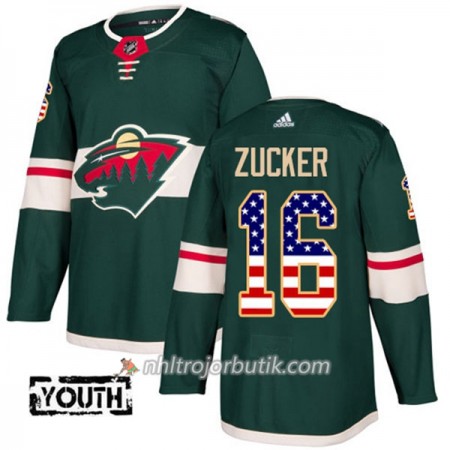 Barn Ishockey Minnesota Wild Tröja Jason Zucker 16 Adidas 2017-2018 Grön USA Flag Fashion Authentic